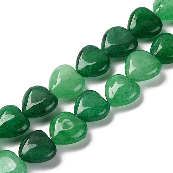 Natural Malaysia Jade Beads Strands, Heart, Dyed, Green, 11.5~12x11.5~12x5~5.5mm, Hole: 1mm, about 33pcs/strand, 15.16''(38.5cm)