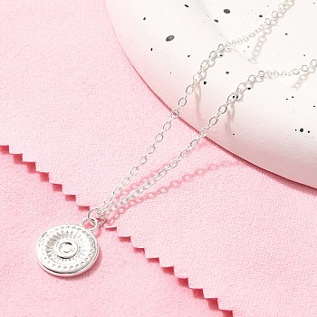 304 Stainless Steel Flat Round Coin Pendant Cable Chain Necklaces for Women, Silver, 15.55 inch(39.5cm)