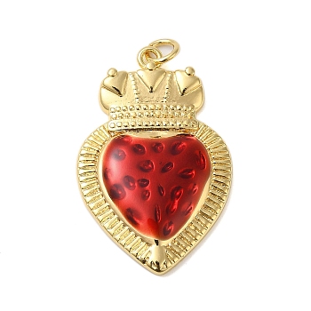 Rack Plating Brass Enamel Pendants, with Jump Ring, Cadmium Free & Lead Free, Heart Charm, Real 18K Gold Plated, 32.5x21x3.8mm, Hole: 4mm