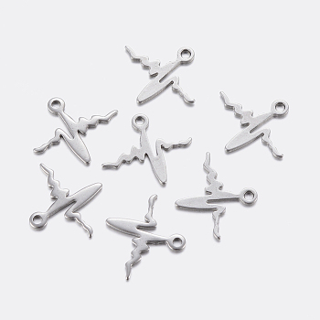 304 Stainless Steel Charms, Heartbeat, Stainless Steel Color, 12.3~12.5x14~14.4x0.8mm, Hole: 1~1.2mm