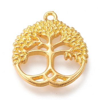 Alloy Pendants, Cadmium Free & Lead Free, Flat Round with Tree of Life, Golden, 26x23x2.5mm, Hole: 1.8mm
