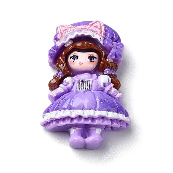 Cartoon Girls Opaque Resin Decoden Cabochons, Doll, Medium Purple, 23.5x16x6mm