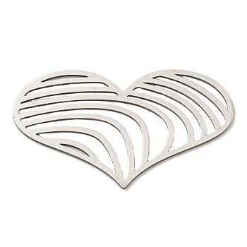 201 Stainless Steel Cabochons, Heart, Stainless Steel Color, 27x48x1mm