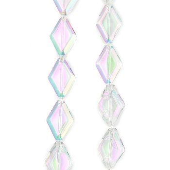 Electroplate Glass Beads Strands, Rhombus, AB Color, Lavender, 15x10x5mm, Hole: 1mm, about 43pcs/strand, 25.39''(64.5cm)