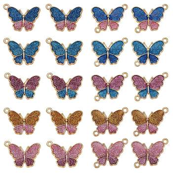 20Pcs Butterfly Alloy Enamel Pendants & Links Connectors, with Glitter Powder, for Jewelry Necklace Bracelet Earring Bracelet Handmade Making, Colorful, 14x18mm