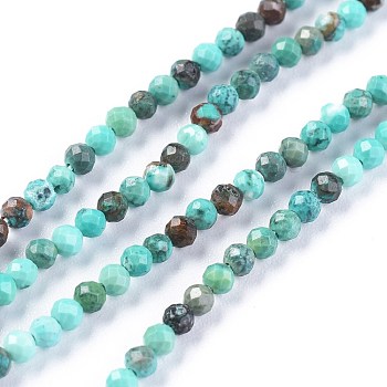 Natural Magnesite Beads Strands, Dyed, Faceted, Round, Dark Turquoise, 2~2.5mm, Hole: 0.5mm, about 173pcs/strands, 15.35~15.75 inch(39~40cm)