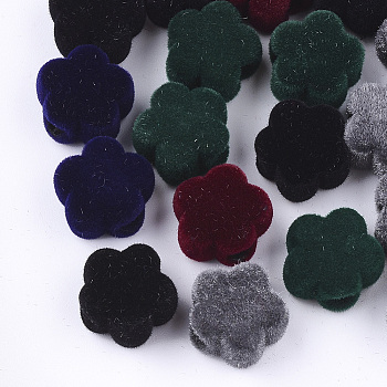 Flocky Acrylic Beads, Flower, Mixed Color, 11.5x11.5x7mm, Hole: 3.5mm