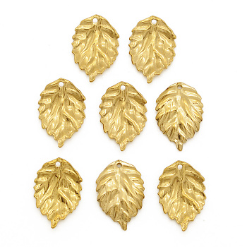 201 Stainless Steel Pendants, Leaf, Golden, 21x14.5x2.5mm, Hole: 1.2mm
