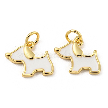 Real 18K Gold Plated White Dog Brass+Enamel Charms