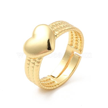 Rack Plating Brass Heart Adjustable Ring for Women(RJEW-D076-08G)-3