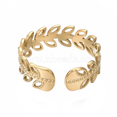 304 Stainless Steel Leaf Wrap Open Cuff Ring(RJEW-T023-63G)-2