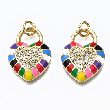 Real 16K Gold Plated Colorful Heart Brass+Cubic Zirconia+Enamel Pendants