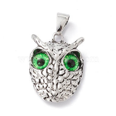 Antique Silver Medium Sea Green Owl Alloy+Glass Pendants