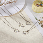 4Pcs Brass Micro Pave Cubic Zirconia Pendant Necklace for Women, Heart, Real Platinum Plated, 26x16.5mm(ZIRC-LP0001-15)