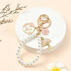 Alloy Enamel & Plastic Pendant Decoration, with Iron Rings and Alloy Clasp, Pink, 15cm(HJEW-YW00035-02)