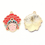 Alloy Enamel Pendants, Jewelry pendants, Beijing Opera Face, Colorful, Light Gold, 26x21.5x2mm, Hole: 1mm(PALLOY-WH0081-07)