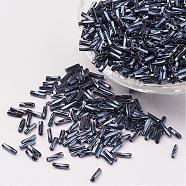 Glass Twisted Bugle Beads, Metallic Colours, Hematite Plated, 6x2mm, Hole: 0.5mm, about 10000pcs/bag(SEED-E002-6mm-829#)