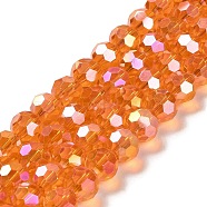 Transparent Glass Beads, 32 Facets, AB Color Plated, Round, Dark Orange, 10x8.5~9mm, Hole: 1.6mm, about 67pcs/strand, 23.62''(60cm)(EGLA-A035-T10mm-B05)