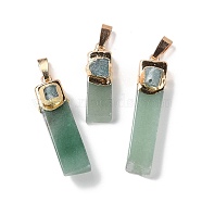 Natural Green Aventurine Big Pendants, with Golden Plated Brass Snap on Bails, Rectangle Charms, 20~74x8~14x6~16mm, Hole: 10x4mm(G-B066-01G-01)