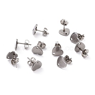 304 Stainless Steel Stud Earring Findings, with Ear Nuts, Heart, Stainless Steel Color, 12x9mm, Hole: 1.4mm, Pin: 0.7mm(STAS-I183-07A-07P)