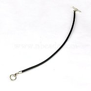 Cowhide Leather Cord Bracelet Making, with Brass Cord Ends, Iron Jump Rings and Tibetan Style Bar & Ring Toggle Clasps, Black, 205x3mm(AJEW-JB00018-03)