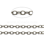 Brass Cable Chains, Soldered, with Spool, Oval, Cadmium Free & Nickel Free & Lead Free, Antique Bronze, 2x1.5x0.5mm, about 32.8 Feet(10m)/roll(X-CHC034Y-AB)
