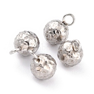 304 Stainless Steel Charms, Round, Textured, Stainless Steel Color, 9x6mm, Hole: 1.8mm(STAS-O147-03B-P)