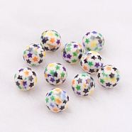 Spray Painted Resin Beads, with Star Pattern, Round, Colorful, 10mm, Hole: 2mm(GLAA-F049-A22)
