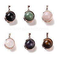 Natural Mixed Stone Pendants, Ball Sphere Charms with Rose Gold Tone Brass Findings, 24x21x18mm, Hole: 8x5mm(G-A212-01RG)