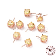 925 Sterling Silver Peg Bails, with Cubic Zirconia, Square, Rose Gold, Light Yellow, 9x4x4.5mm, Hole: 2.5x1.5mm, Pin: 0.6mm(STER-D035-47RG-08)