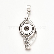 Alloy Rhinestone Snap Pendant Making, for Snap Buttons, Antique Silver, 45.5x19x4.5mm, Hole: 4x7mm, Fit Snap Button in 4~5mm knob(ALRI-Q233-22)