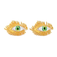 Plastic Eyes Stud Earrings, Golden Alloy Earrings, Green Yellow, 34.5x23mm(EJEW-Z029-01A)