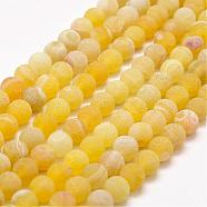 Frosted Natural Agate Beads Strands, Round, Dyed & Heated, Yellow, 8mm, Hole: 1mm, about 48pcs/strand, 14.5 inch(G-F367-8mm-11)