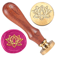 Retro Golden Tone Brass Sealing Wax Stamp Head, with Removable Wood Handle, for Envelopes Invitations, Gift Card, Flower, 83x22mm, Stamps: 25x14.5mm(AJEW-WH0208-819)