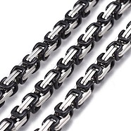 304 Stainless Steel Byzantine Chains, Unwelded, Electrophoresis Black & Stainless Steel Color, 8~11.5x5mm(CHS-K010-03A-BP)