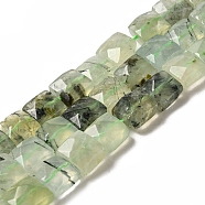 Natural Prehnite Beads Strands, Faceted, Square, 9~10.5x9~10.5x5~5.5mm, Hole: 1mm, about 39~42pcs/strand, 14.96~15.35 inch (38~39cm)(G-C109-A05-02)