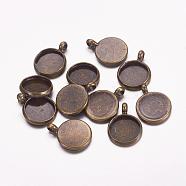 Brass Pendant Cabochon Settings, Plain Edge Bezel Cups, Nickel Free, Antique Bronze, Tray: 10mm, 12x2mm, Hole: 3mm(KK-H280-AB-NF)