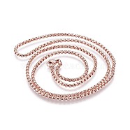 304 Stainless Steel Box Chain Necklaces, Rose Gold, 23.62 inch(60cm)(NJEW-P244-01RG)