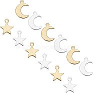 304 Stainless Steel Charms & Pendants, Star/Moon, Golden & Stainless Steel Color, 11.5~16x9.5~11x1mm, Hole: 1.4mm, 80pcs/box(STAS-UN0016-60)