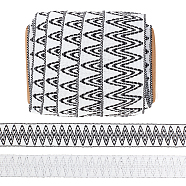ARRICRAFT Ethnic Style Jacquard Nylon Elastic Ribbon, Flat with Wave Pattern, Black, 54mm(OCOR-AR0001-42)