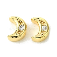 Brass Micro Pave Cubic Zirconia Beads, Moon, Real 18K Gold Plated, 8x6x3.8mm, Hole: 1mm(FIND-Z035-16G)