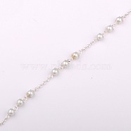 Handmade Round Glass Pearl Beads Chains for Necklaces Bracelets Making, with Iron Beads clasps, Iron Cable Chains and Iron Eye Pin, Unwelded, Silver Color Plated, White, 39.3 inch(X-AJEW-JB00056-01)
