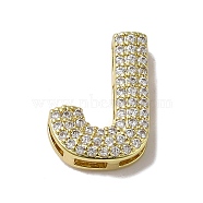 Brass Beads, with Clear Cubic Zirconia, Letter J, 20x14.5x5.5mm, Hole: 4.5x2.5mm(KK-D098-04J-G)