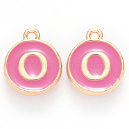 Golden Plated Alloy Enamel Charms, Cadmium Free & Lead Free, Enamelled Sequins, Flat Round with Letter, Camellia, Letter.O, 14x12x2mm, Hole: 1.5mm(X-ENAM-S118-08O)