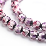 Handmade Silver Foil Glass Round Beads, Thistle, 8mm, Hole: 1mm(X-FOIL-I005-02B)