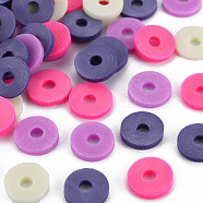 4 Colors Handmade Polymer Clay Beads, Heishi Beads, Disc/Flat Round, Dark Slate Blue & Deep Pink & Medium Orchid & Beige, 8x0.5~1.5mm, Hole: 2mm, about 11500pcs/1000g(CLAY-N011-032-20)