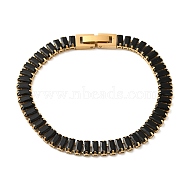 Cubic Zirconia Tennis Bracelet, Vacuum Plating Golden 304 Stainless Steel Rectangle Link Chain Bracelet, Black, 6-1/2~6-3/4 inch(16.5~17.2cm)(BJEW-M301-04G-02)