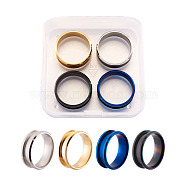 Stainless Steel Grooved Finger Ring Settings, Ring Core Blank, for Inlay Ring Jewelry Making, Mixed Color, Size 10, 20mm, 7.5mm, 4pcs/box(MAK-TA0001-05)