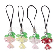 Glass Mobile Straps, with Transparent Acrylic Charms and Baking Painted Glass Pearl Beads and Mobile Phone Strap, Lily Flower, Mixed Color, 8.7cm, Pendants: 29x20x12mm(HJEW-JM01827)