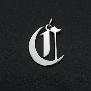 304 Stainless Steel Pendants, with Jump Ring, Old English, Letter, Laser Cut, Stainless Steel Color, Letter.C, 15.5x12.5x1mm, Hole: 3mm(A-STAS-R111-JA565-C)